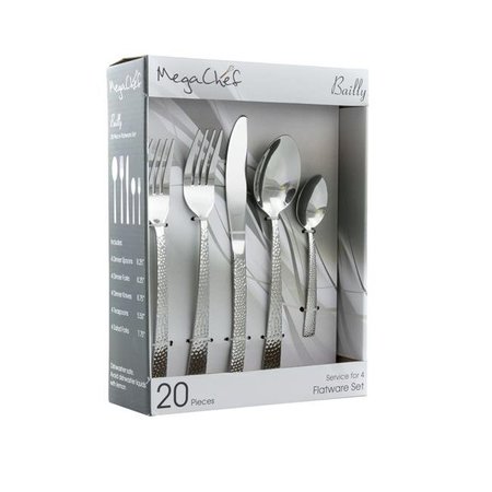 Megachef Megachef MCFW-BAILY-SILVER 4 in. Baily Flatware Utensil Set with Stainless Steel Silverware Metal Service - Silver - 20 Piece MCFW-BAILY-SILVER